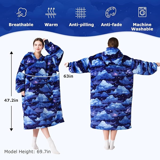 THREE POODLE Wearable Blanket Hoodie, Oversized Sherpa Sweatshirt Blanket for Adults Women Men, Warm Cozy Hooded Blanket, Gifts for Mom Girlfriend