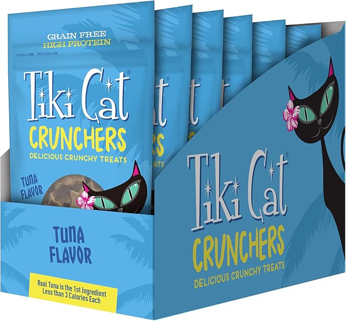 Tiki Cat Crunchers Dry Cat Treats, Tuna Flavor, Low-Calorie Grain-Free Crunchy Snack, For Adult Cats, 2 oz. Pouch (Pack of 6)