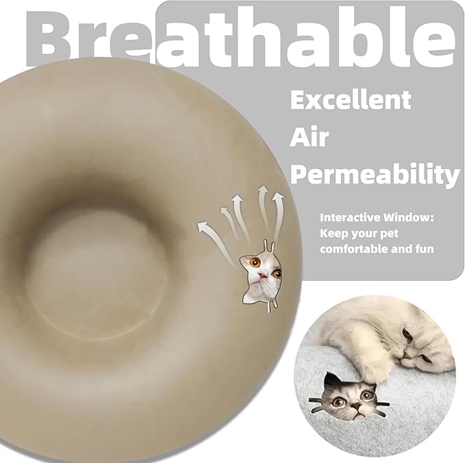 Donut Cat Tunnel Bed Peekaboo Cat Cave for Large Cats Up to 30 Lbs, Kitty Interactive Playing Tent House for Multiple Cats,Detachable,Scratch Resistant (Beige, Medium - 20 Inch Diameter)