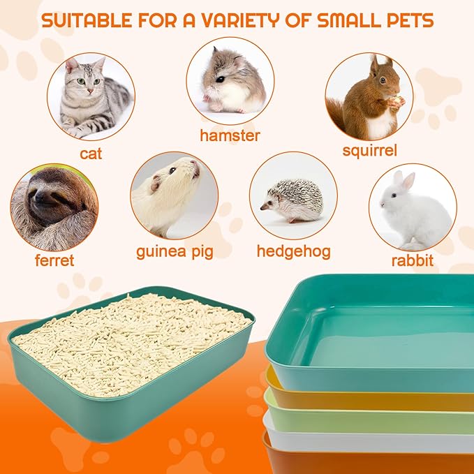 5 Pcs Small Litter Box Set,13.9 x 9.8 x 3 Inch Open Plastic Kitten Litter Pan with 5 Scooper, Low Entry Portable Cat Litter Box Travel Toilet Tray for Small Pet Kitty Bunny Guinea Pig, Easy to Clean