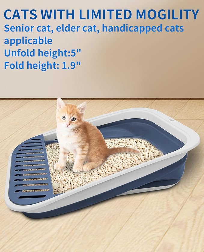 BNOSDM 8 Pcs Small Kitten Collapsible Litter Box Low Entry for Travel Set, Litter Boxes for Senior Cats, Foldable Cat Toilet, Open Small Litter Pan for Kittens (Blue)