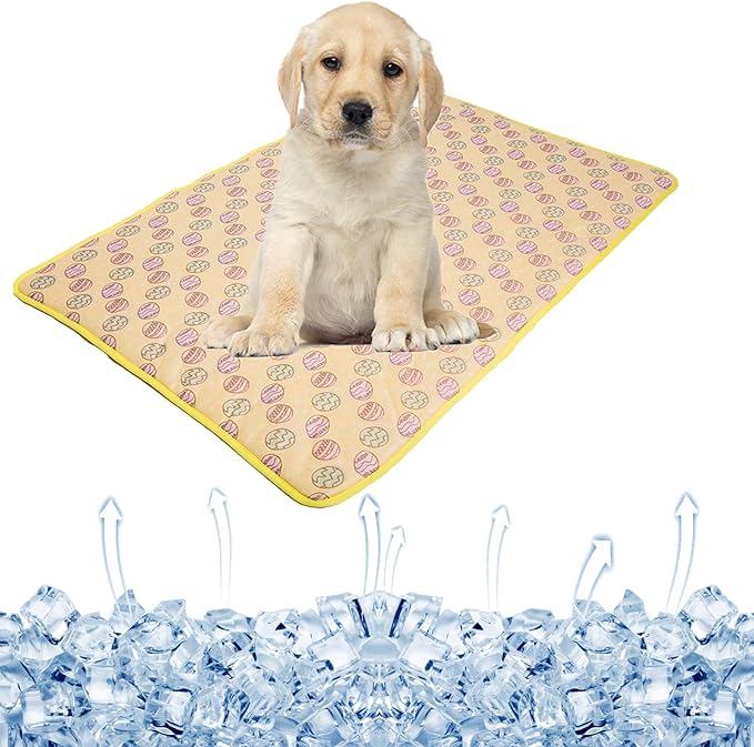 SEIS Dog Ice Pad Ice Silk Cats Kennel Mat Pet Cooling Pad Summer Cool Bamboo Mat Breathable Pad (Yellow, M