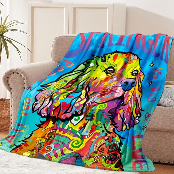 Tupmnbry Colorful Springer Spaniel Dog Printed Blanket - Super Soft Flannel Fleece, Lightweight Fluffy Plush, 60"X80"