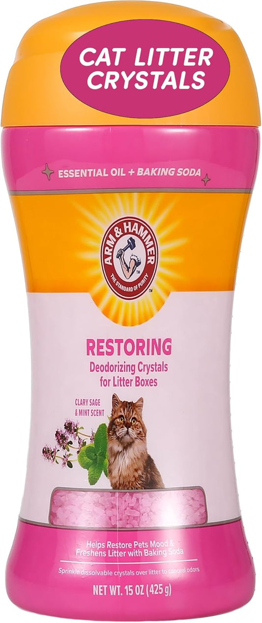 Arm & Hammer Restoring Cat Litter Box Deodorizing Crystals, Clary Sage & Mint Scent - Cat Smell Eliminator for Home, Odor Control, Cat Litter Crystals, Cat Essentials, 15 Ounce