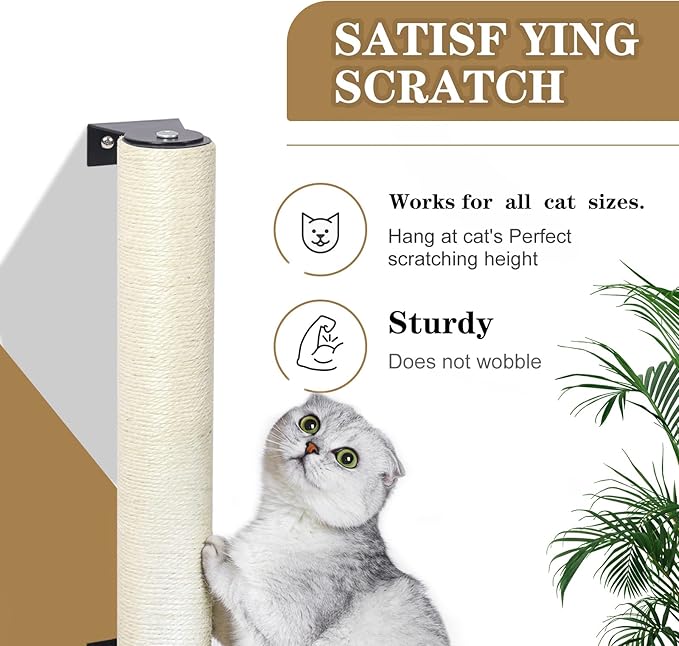Cat Scratching Post Wall Mounted -16'' Natural Sisal Rope Cat Wall Furniture Scratching Post for Cat Grinding Claws Scratching and Climbing