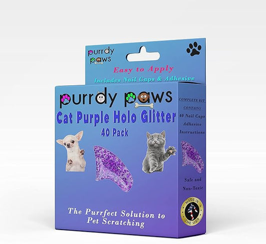 40 Pack Soft Nail Caps for Cat Claws Purple Holographic Glitter Kitten
