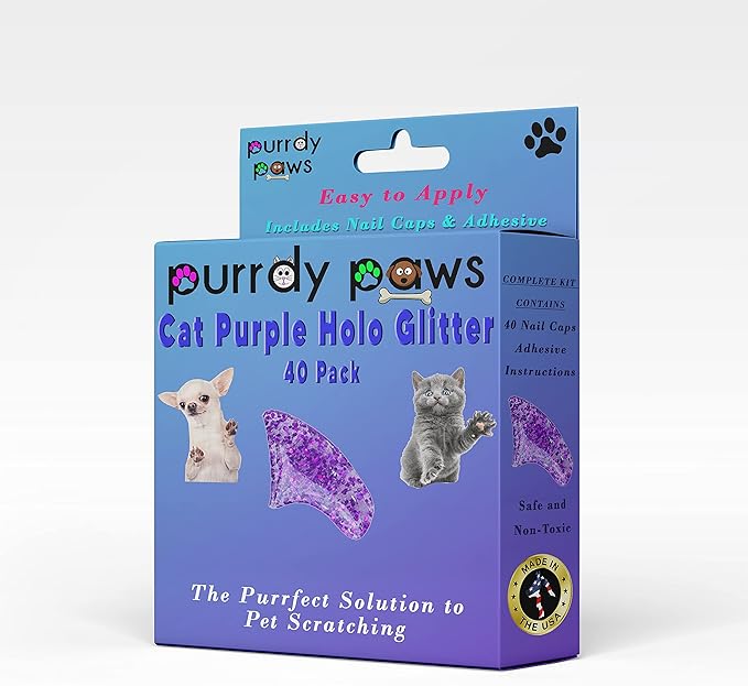 40 Pack Soft Nail Caps for Cat Claws Purple Holographic Glitter Medium