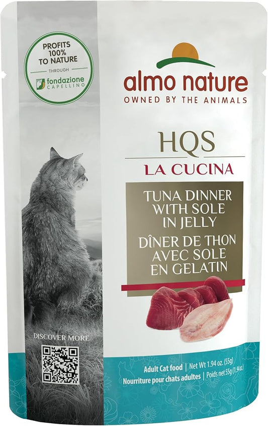Almo Nature HQS La Cucina Wet Cat Food Pouch Tuna Dinner with Sole in jelly 1.94 oz (Pack of 12)