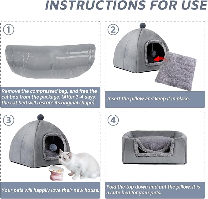 Cat Bed Cave for Indoor, Suitable for Cat Dome Bed, Hideaway Bed for Indoor Cats with Removable Mattress for Kittens. Cat Tent House for Dual Use (L:15"x15")