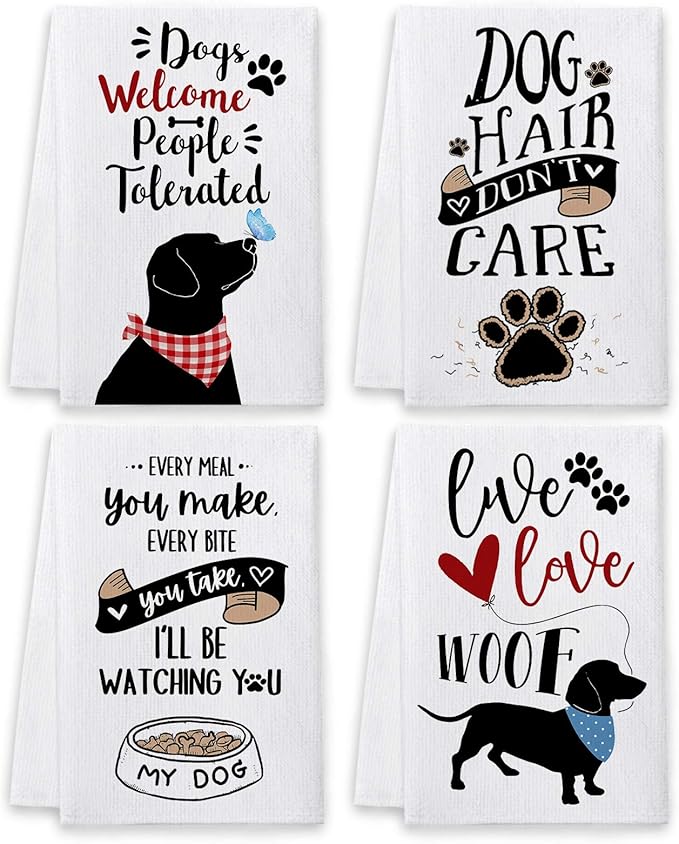 Bonsai Tree Dog Kitchen Towels Set of 4, Dog Mom Gifts for Women, Funny Cute Housewarming Dish Tea Hand Towels for Housewarming Gifts Kitchen Decor