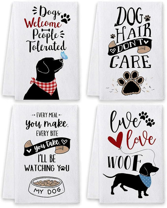 Bonsai Tree Dog Kitchen Towels Set of 4, Dog Mom Gifts for Women, Funny Cute Housewarming Dish Tea Hand Towels for Housewarming Gifts Kitchen Decor