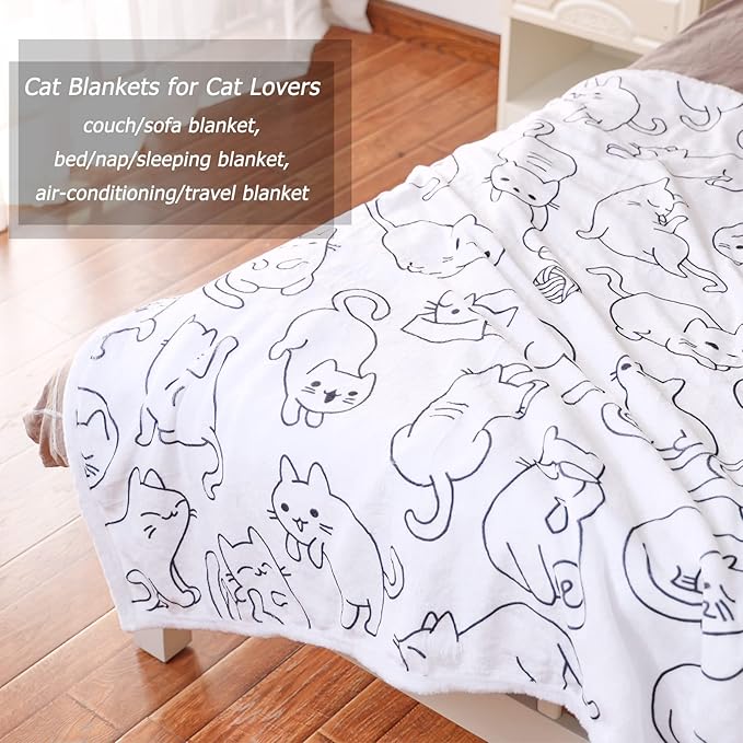 Cute Cat Blanket, Soft Kids Throw Blanket Cat Lovers Gift, Flannel Fleece Blanket for Couch, Bed, Sofa (48" X 60")
