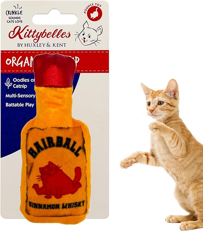 Huxley & Ket Plush Cat Toy | Hairball Cinnamon Whiskey | Nappy Hour Strong Catnip Filled Cat Toy | Plush Interactive Kitten and Cat Toy with Catnip and Crinkle | Kittybelles