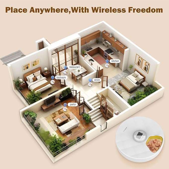 Automatic Cat Feeder Wet Food, 6 Meals Cordless Automatic Pet Feeder, Cat Food Dispenser with 4 Ice Packs, Dry & Wet Food Auto Feeder, Feeding Station for Cats and Dogs