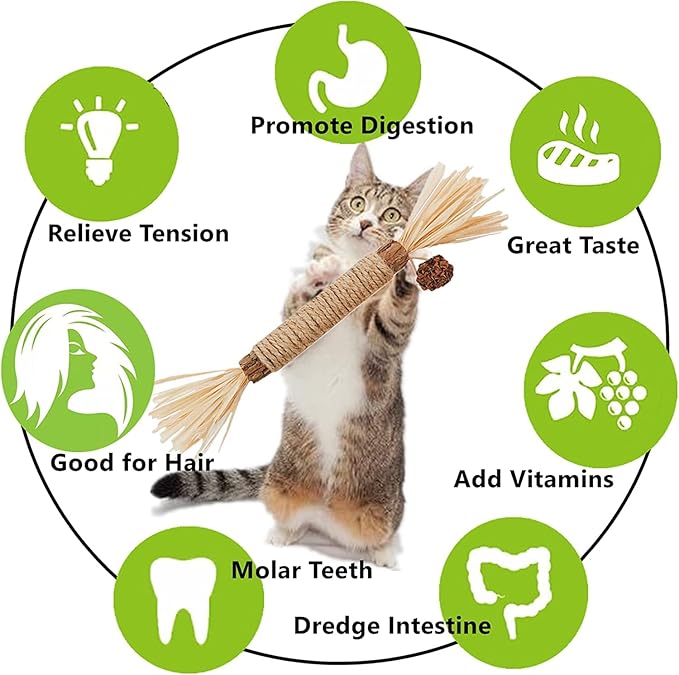 Cat Toys 3Pack Cat Grass Treat Catnip Toy with Silvervine for Indoor Kitten Toys Wood Cat Chew Rope Kitten Grass Sticks for Teeth Cleaning Cat Snack for Kitty Cat Nip Dental Care Cat Self Play
