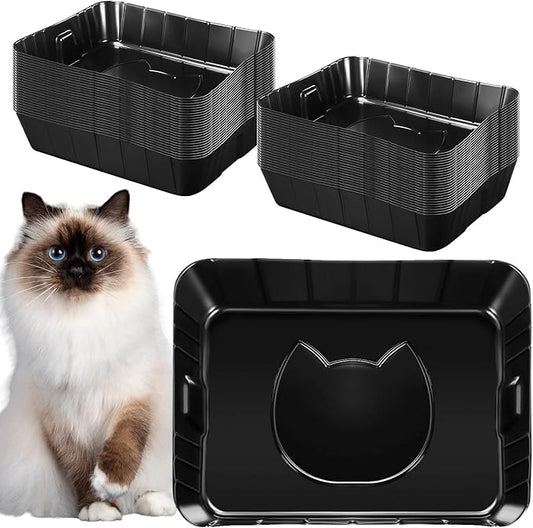 50 Pieces Disposable Litter Boxes for Cats Small Kitty Litter Box Litter Tray for Pets Plastic Litter Boxes for Indoor Cats Kitten Hamster Rabbit Guinea Pig Travel, 15.7 x 11.8 x 3 Inches, Black