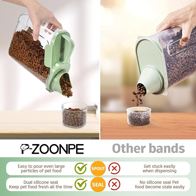 Dog Food Container Small, Pet Food Container with Airtight Pour Spout, Cat Food Storage Container with Measuring Cups, Portable Small Dog Food Container for Dogs Cats Birds (Green)