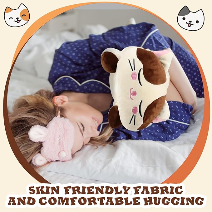 Jexine 2 Pcs 23.6'' Cat Plush Pillow, Cat Plush Hugging Pillow Large Kitty Kitten Plushies for Girls Soft Cute Stuffed Animal for Kids Christmas Birthday Gifts Cuddle, Gray and Brown