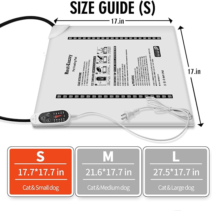 Rest-Eazzzy Cat Heating Pad, Cat Bed with Removable Cover Heated Cat Bed 5 Level Timer and 5 Level Temperature, Cat Beds for Indoor Warming Mat for Cat Dog(Heat pad, Pure-Blue,2pcs)