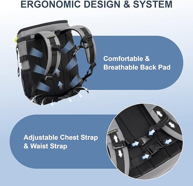 Backpack Cooler Insulated Leak Proof 30/45 Cans, 2 Insulated Compartments Thermal Bag, Portable Lightweight Beach Travel Camping Lunch Backpack for Men and Women