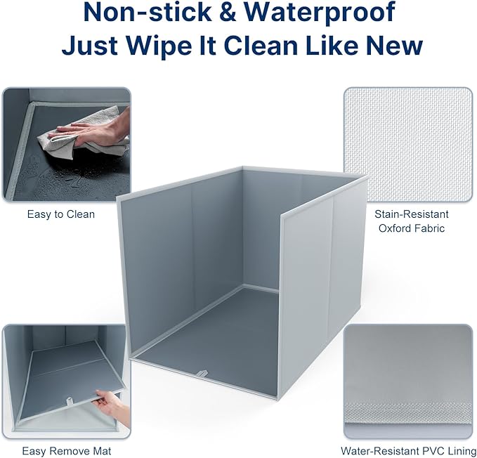 2 Set 23.6" x 15.7" x 6" Stainless Steel Litter Box with Cat Litter Box Enclosure Splash Guard, Metal Litter Box with All-in One High Sided Cat Litter Box Pee Shields, Removable Liiter Mat & Scoop