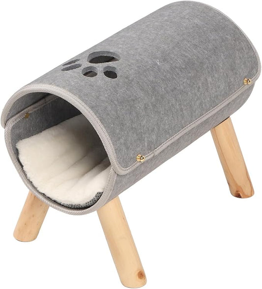 Cat Tunnel Bed, Elevated Cat Tunnel, Wooden Legs Soft Felt Plush Pad Pet Tunnel Bed Cat Peekaboo Cave for Cats, and Small Dogs, Washable Cat Play Tunnel for Hideaway