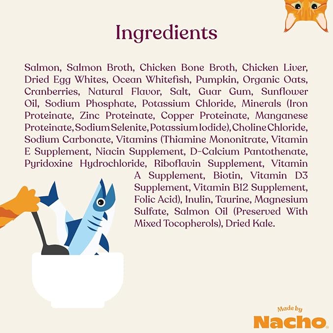 Made by Nacho Wet Cat Food, Cuts in Gravy, Sustainably-Caught Salmon with Bone Broth for Extra Hydration, (24) 3 oz. Pouches, Limited Ingredients