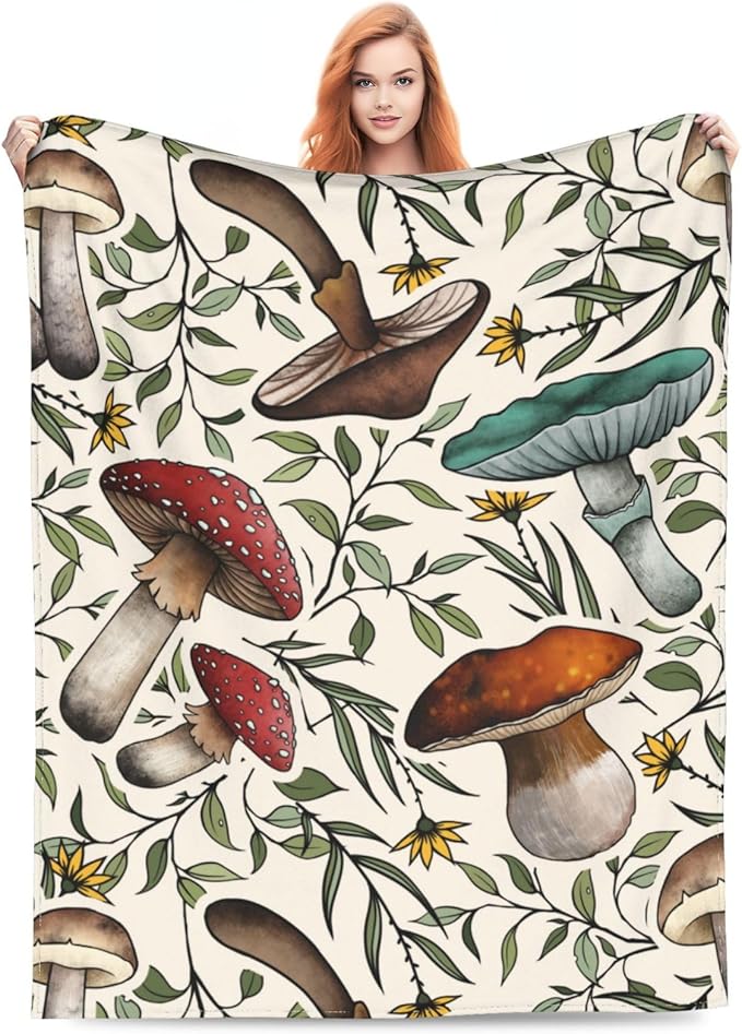 Ultra-Soft Microfiber Throw Blanket 330 GSM Fuzzy Fleece Blanket for Adults Kids Gift Couch, Sofa, Bed Mushroom 50"x40"