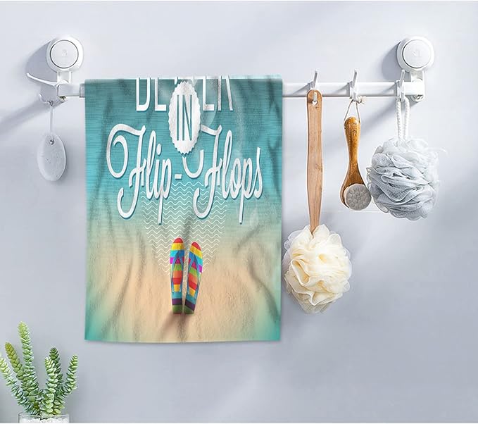AOYEGO Life is Better in Flip-Flops Hand Towels Summer Beach Seagull Sea Towel Highly Absorbent Soft Towel Kitchen Bath Decor for Women Men 15x30 Inch