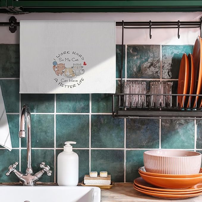 Cat Dish Towels,Cat Towels,Cat Mom Gifts,Cat Hand Towel,Cat Kitchen Towels,Cat Kitchen Accessories,Cat Lady Gifts, Gifts for Cat Lovers for Women,Crazy Cat Lady Gifts,Decorative Kitchen Towels