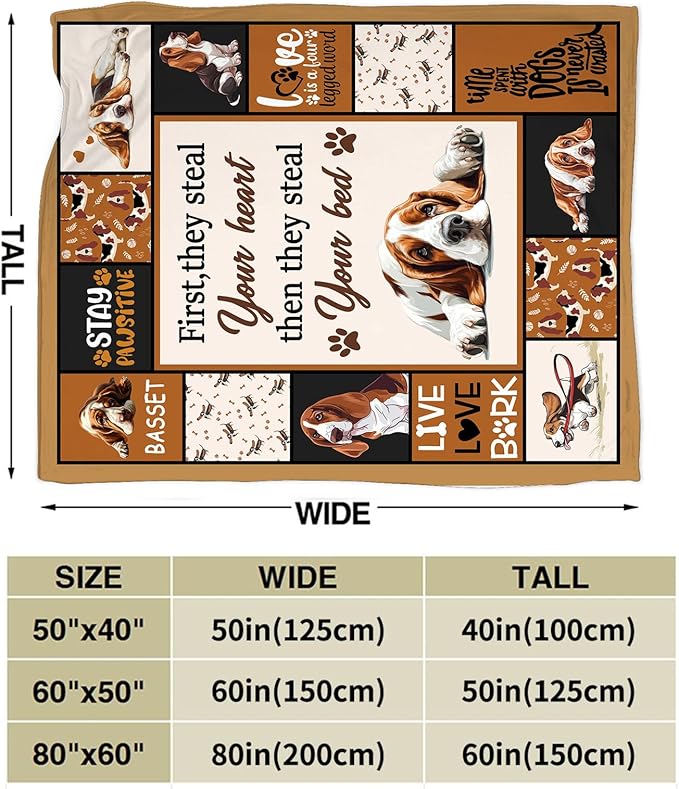 Basset Hound Blanket Ultra Soft Cozy Cute Dog Throw Blanket Fleece Fuzzy Plush Bedding Blanket Basset Hound Lovers Gifts for Women Girls Adults Couch Sofa 50"x40"