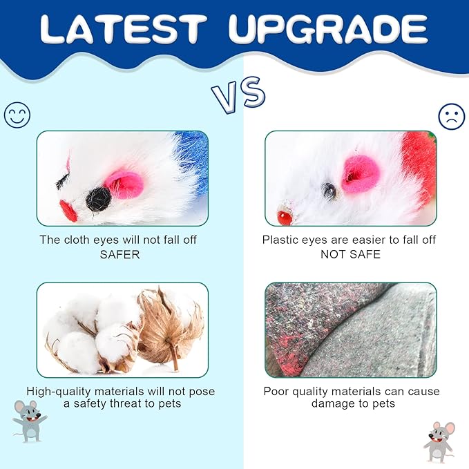 FYNIGO Cat Mouse Toys,17 PCS Cat Toy Mice Rattle Set,Interactive Cat Toy for Indoor Cats and Kittens,Assorted Color Catnip Toys with Feather Tail