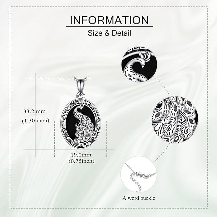 Black Onyx Necklace Raven/Phoenix/Peacock Necklace Gothic Jewelry Gifts for Women Men