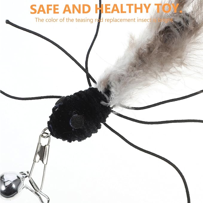 Milisten Cat Toy Wand Replacement with Bell: 3Pcs Interactive Cat Teaser Replacement Insect Attachment - Cat Furry Toy Refills for Cat Kitten Wand (Green+Grey+Black)