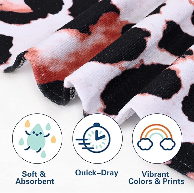 LIVILAN Small Leopard Cheetah Print Beach Towel, 24”x48”, Microfiber, Lightweight, Thin, Quick Dry, Sand Proof, Ideal for Swim, Bath, Pool, Unique Black and White Leopard Print Gifts for Women, Kids
