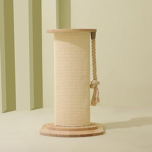 Cat Scratching Post, 23 Inches/58cm Large Cat Scratch Post for Adult Cats and Kittens, Nature Sisal,Wooden Base, Modern Cat Scratcher for Indoor Cats, Protect Your Furniture, Beige