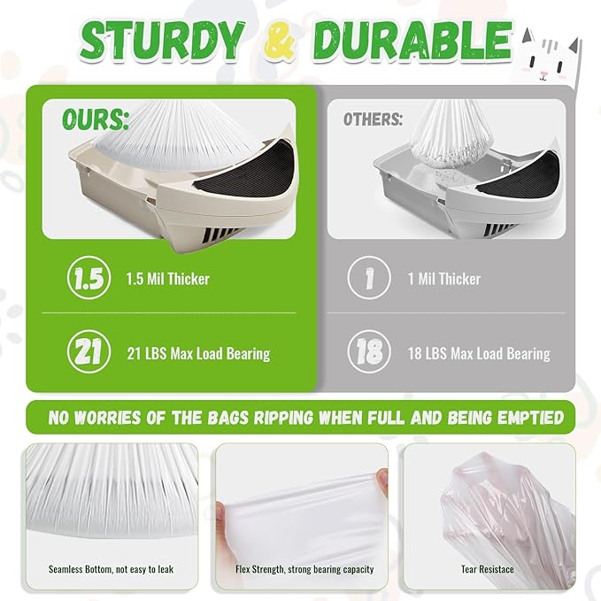 120 packs for self-cleaning litter box and self-cleaning litter box liner, Litter Box Robot garbage bag,flexible and durable, super thick 1.5mil