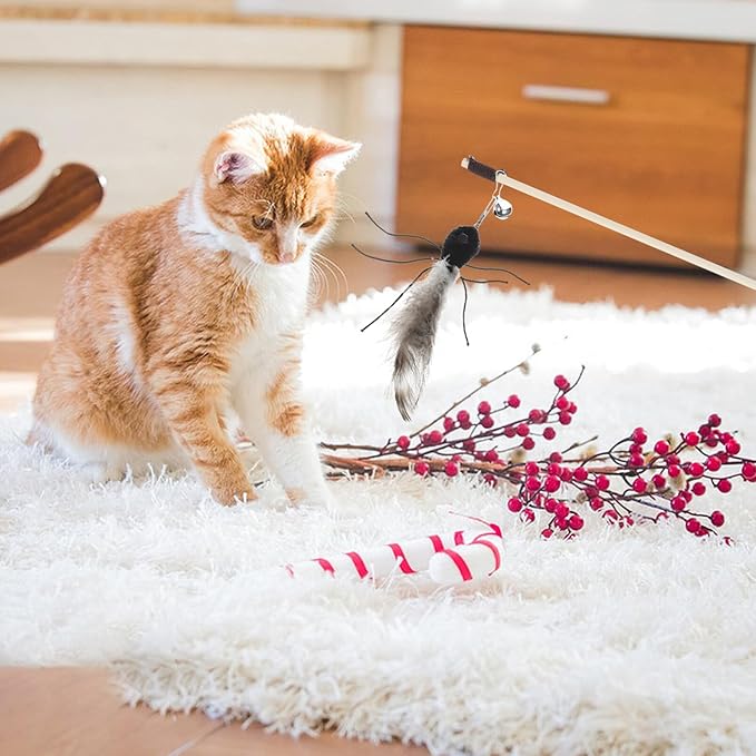 Milisten Cat Toy Wand Replacement with Bell: 3Pcs Interactive Cat Teaser Replacement Insect Attachment - Cat Furry Toy Refills for Cat Kitten Wand (Green+Grey+Black)