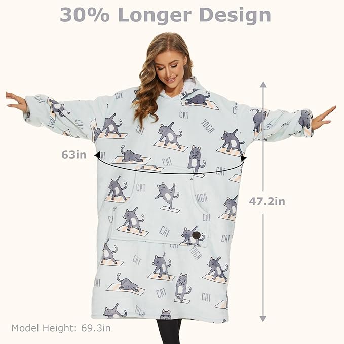 THREE POODLE Wearable Blanket Hoodie, Oversized Sherpa Blanket Sweatshirt for Adults Women Men Kids, Cozy, Warm and Fuzzy Hooded Blanket, One Size Fits All