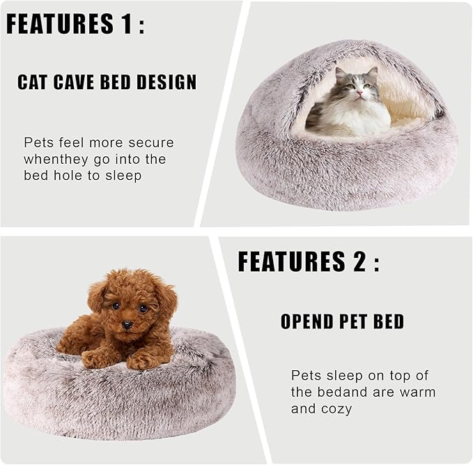 HYQ Small Dog Bed, Cat Beds for Indoor Cats Washable, Cozy Cat Cave Bed, Non-Slip Cat Beds, Calming Dog Bed with Hooded Cover, Dog Bed with Cover for Extra Small Pets (Coffee, 16×16 Inch)