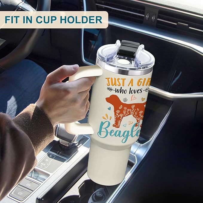 Beagle Gifts for Girls & Women, Christmas and Mother's Day Gifts for Beagle Lovers, Birthday Present Idea for Dog Owners, Dog Mom 40oz Tumbler with Handle & Straw