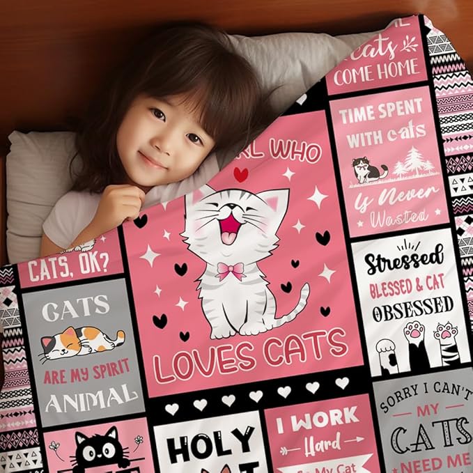 Cat Blanket Gifts for Girls Women Cats Gifts for Cat Lovers Soft Warm Cats Flannel Throw Blanket for Kids Adults 50"X40"