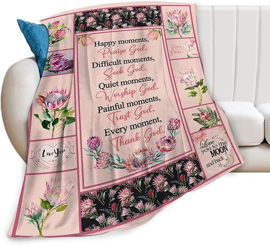 Christian Religious Prayer Blanket Ultra Soft Cozy Spiritual Bible Verse Throw Blanket Fleece Fuzzy Plush Bedding Christian Gifts for Women Girls Kids Adults 60"x50"