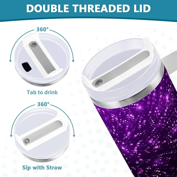 Boccsty Glowing Sparkles Purple Glitter Insulated Tumblers Reusable Stainless Steel Tumbler 30 oz Cup Coffee Travel Mug Water Bottle with Handle & Flip Straw for Home Office Car