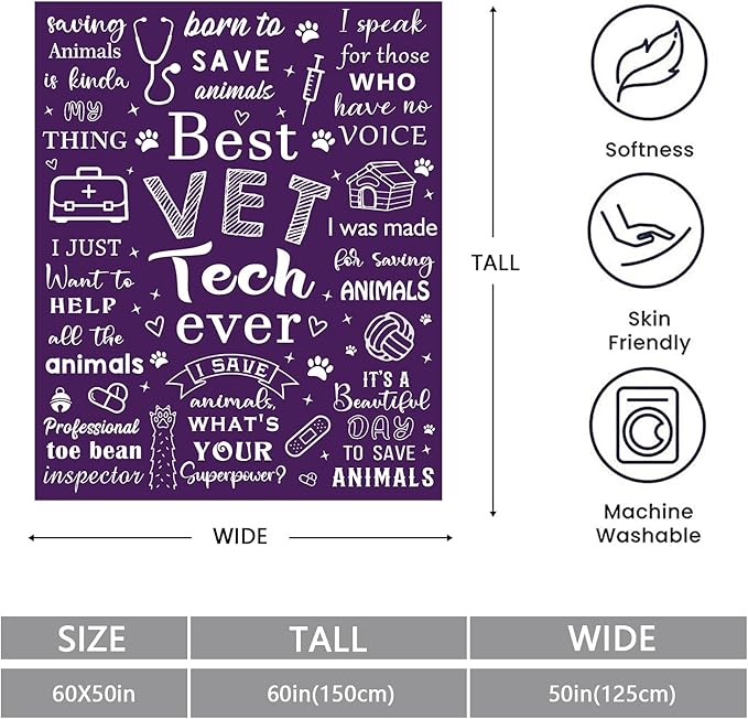 Mosslink Vet Tech Gifts, Vet Tech Week Gifts Bulk, Veterinary Gifts for Women, Vet Tech Appreciation Gifts, Veterinary Technician Gift, Christmas Birthday Gifts for Veterinary Throw Blanket 60"X50"