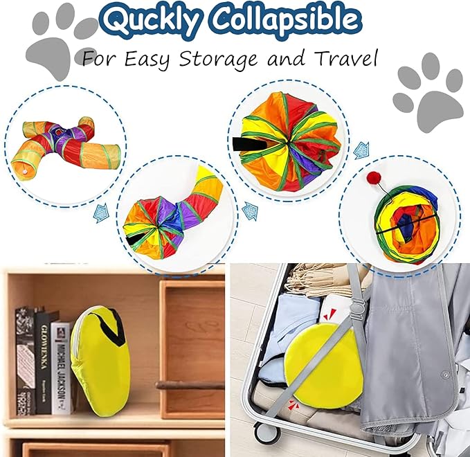 Pet Cat Tunnel Tube Cat Toys 4 Way Collapsible, Cat Tunnels for Indoor Cats，Kitty Tunnel Bored Cat Pet Toys Peek Hole Toy Ball Cat, Puppy, Kitty, Kitten, Rabbit