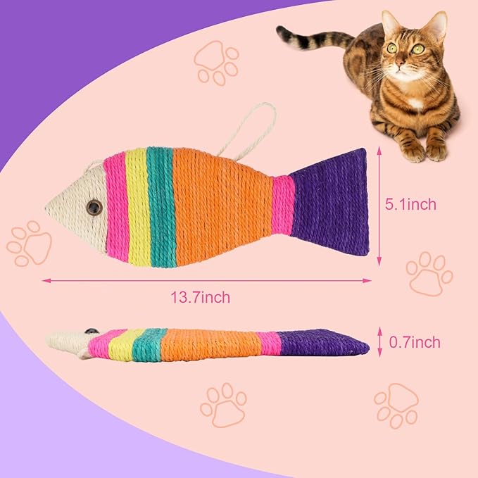 Cat Scratching Board Creative Fish Shaped Cat Claw Toy Colorful Sisal Pad Scratch Lounge Durable Scratching Pad Interaction Toy (L)