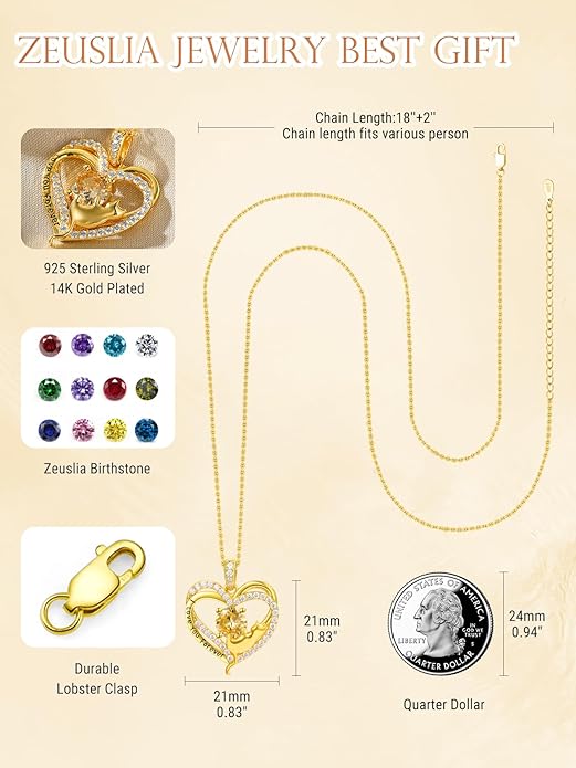 Birthstone Cat Necklaces,925 Sterling Silver Cat Necklace Heart Pendant for Women,Dainty Animal Jewelry for Her,Wedding Anniversary Birthday Gifts for Women Mom Grandma