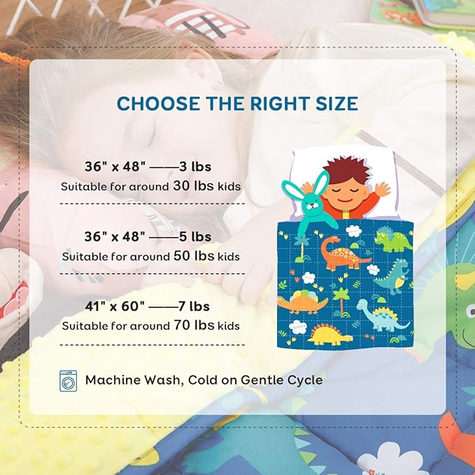 Sivio Weighted Blanket,Cotton and Minky Fleece Throw Blanket with Beads, Reversible Heavy Blanket, 7lbs 41x60 Inch, Blue Dinosaur