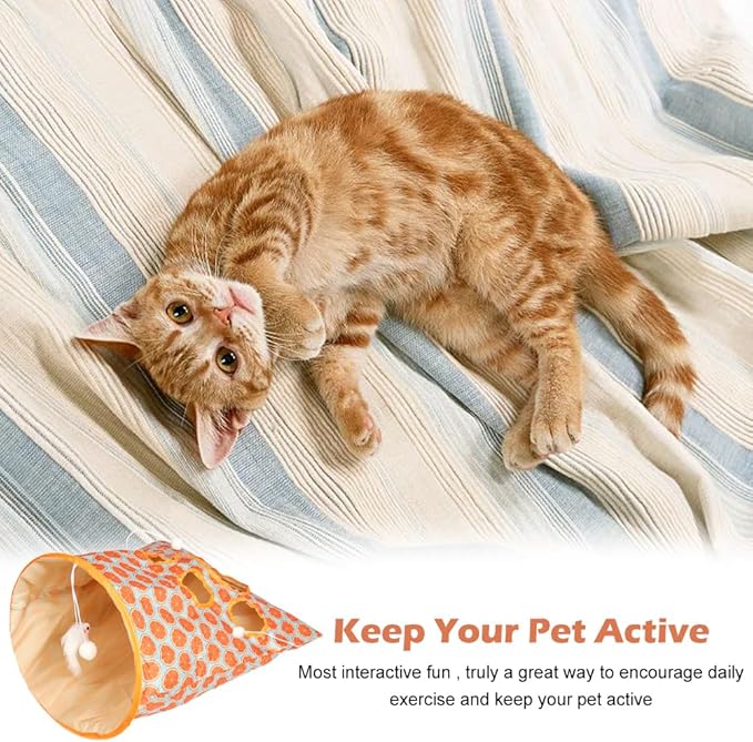 LOQJSS Cat Tunnel Bag Tunnel Bag for Cats Kitty Pet Collapsible Tunnel Crinkle Sack Bag Cat Tunnel Play Cat Drill Bag Self Hide and Seek Play for Indoor Cat Cave Toy (Color:Orange)